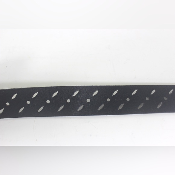 Pierced Wide Black Leather Belt with Silver Buckle 25 26 27 28 29 30 31 - Picture 8 of 9